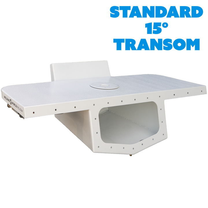 Image of a Standard High Flotation Single Outboard Engine Bracket designed for a 16° transom. The bracket features a flat top surface and a cut-out section for mounting the outboard engine, displayed against a transparent background