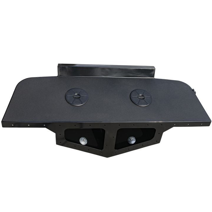 A standard high flotation twin outboard engine bracket designed for an 11° transom, featuring a flat black surface with two circular mounting plates and a central support structure