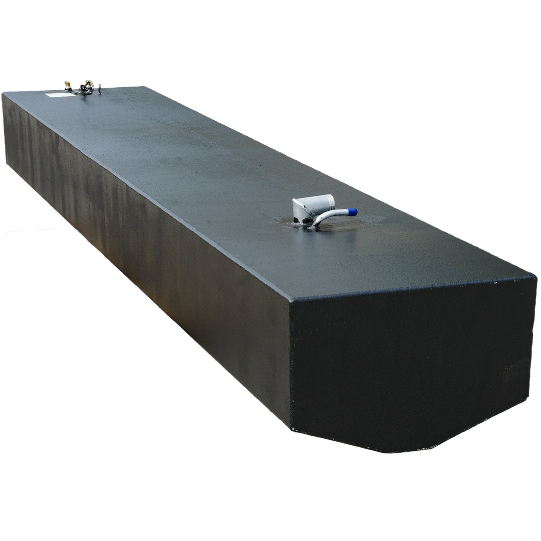 OEM replacement fuel tank for a 30-foot Wellcraft Scarab boat, featuring a sleek black design and a fuel fill cap on top