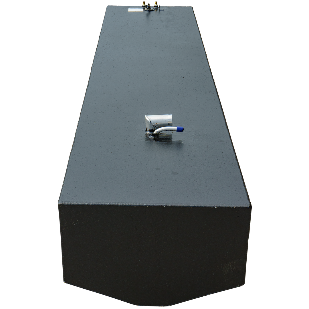 OEM replacement fuel tank for a Wellcraft Scarab 30', featuring a sleek black design with a fuel fill and vent fitting on top, designed to hold 197 gallons of fuel