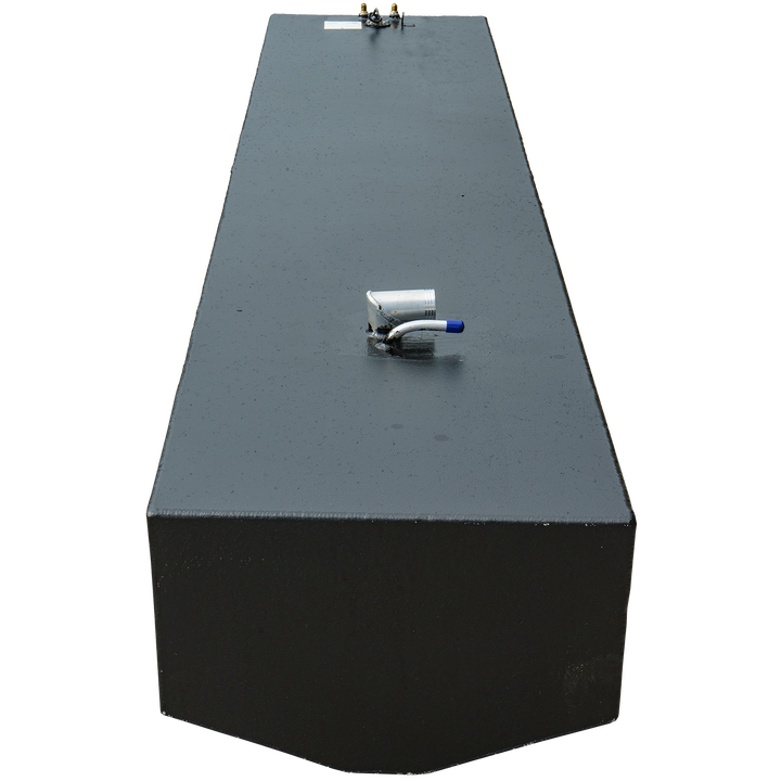 OEM replacement fuel tank for a Wellcraft Scarab 30', featuring a sleek black design with a fuel fill and vent fitting on top, designed to hold 197 gallons of fuel