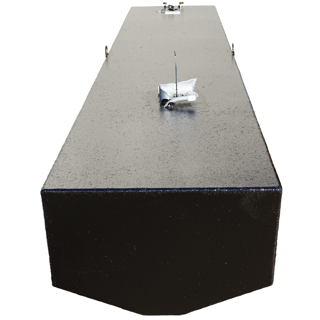 OEM replacement fuel tank for Wellcraft Scarab 302, featuring a sleek black design with two mounting brackets on top