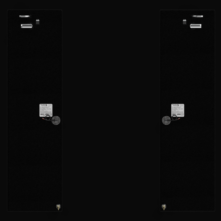 A top-down overhead view of the Whitewater 28 AFT replacement fuel tanks, showing the symmetrical PORT and STBD 46-gallon units. The image highlights the professional black TarGard epoxy finish and clearly visible NMMA/ABYC certification labels. Each tank features precision-welded 316 stainless steel fill and vent tubes, integrated fuel sending units, and brass pickups. Constructed from .190" marine-grade aluminum, this set is engineered for a guaranteed 100% drop-in fit.