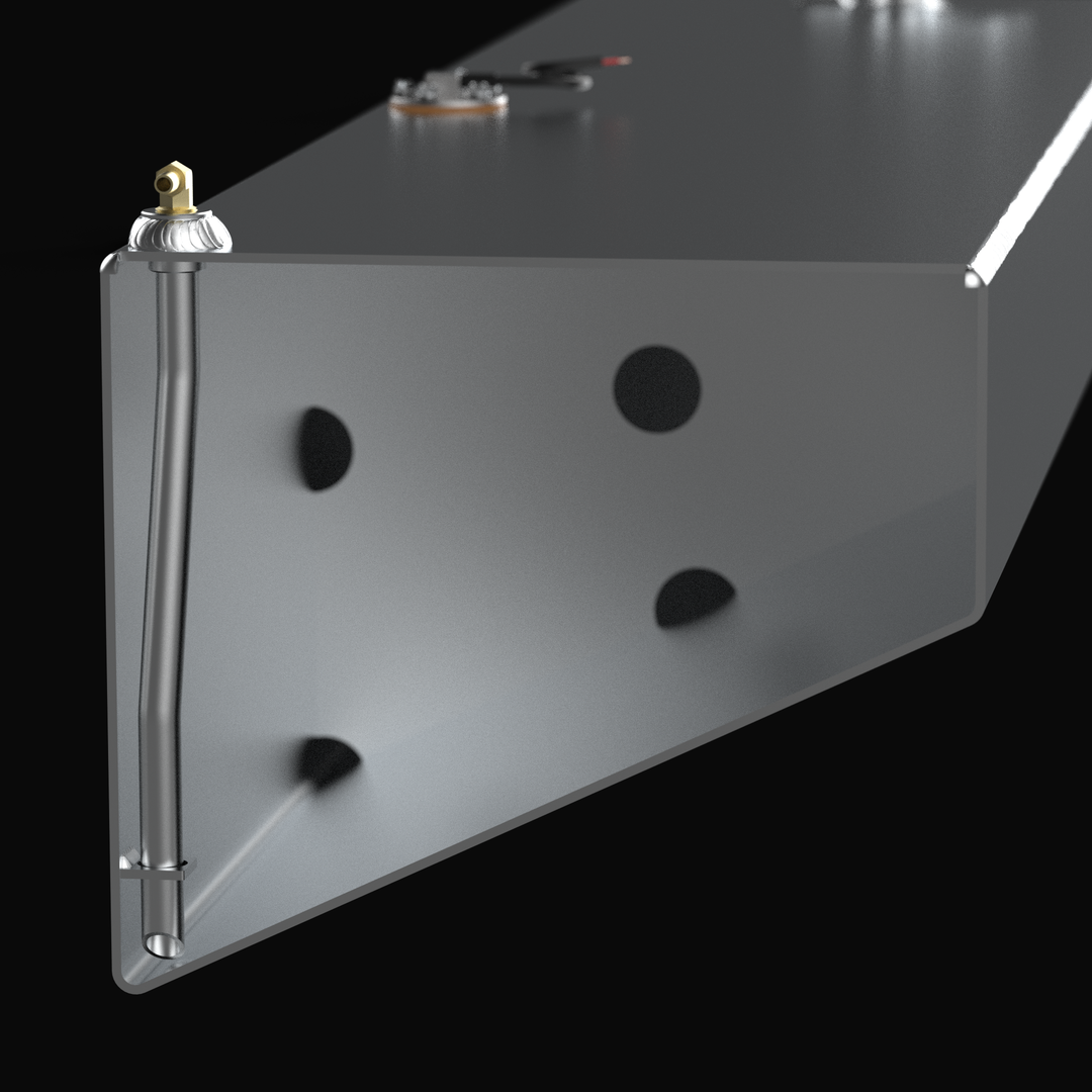 An internal cutaway view of a Whitewater 28 replacement fuel tank, revealing the heavy-duty baffle system and aluminum fuel pickup tube. The image demonstrates the superior structural integrity of the .190" marine-grade 5052-H32 aluminum construction. These internal baffles are engineered to reduce fuel sloshing and maintain vessel stability, ensuring a high-performance OEM replacement with a guaranteed 100% drop-in fit.
