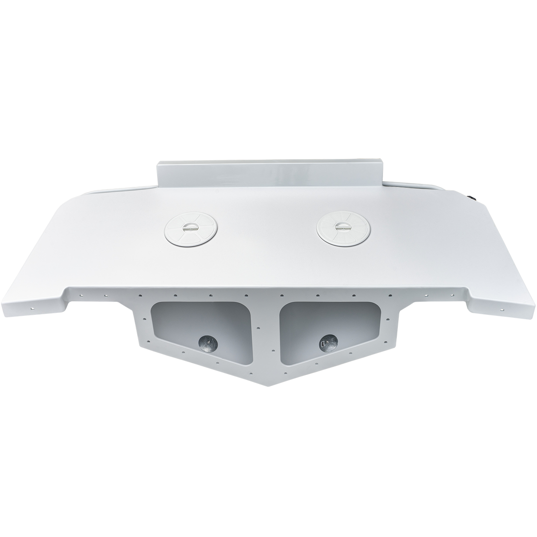 Whitewater/Seavee/Rampone 25 Twin Engine High Flotation Bracket, a large, white, boat-mounted support with a flat top surface, two circular access caps, and mounting holes along the edges, designed to support twin engines. The background is transparent