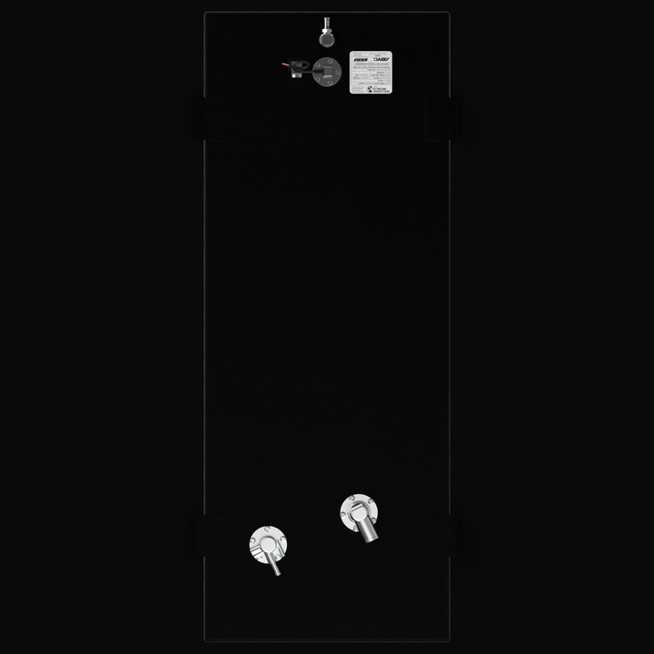 Top-down plan view of a 50-gallon Yellowfin 21 Bay-Hybrid (2010–2023) fuel tank replacement. This overhead perspective highlights the precision placement of the fuel fill, vent, and dual pickup ports, as well as the heavy-duty welded mounting tabs and Coal Tar Epoxy encapsulation required for a guaranteed OEM fit.