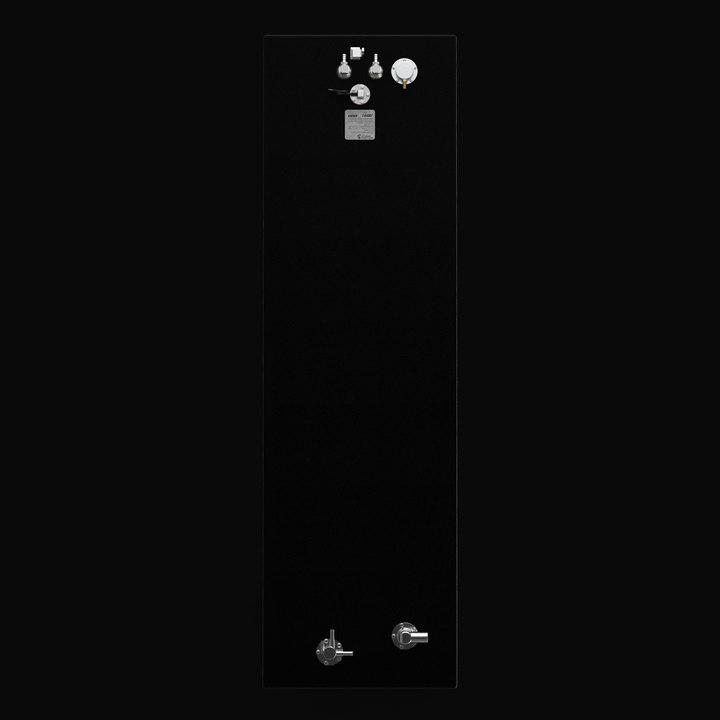 Top-down 3D rendering of a Yellowfin 26 Center 118-gallon fuel tank, displaying the textured coal-tar epoxy finish and the precise linear arrangement of fuel fill ports, vent fittings, dual pickup tubes, and KUS sending unit on a black background.