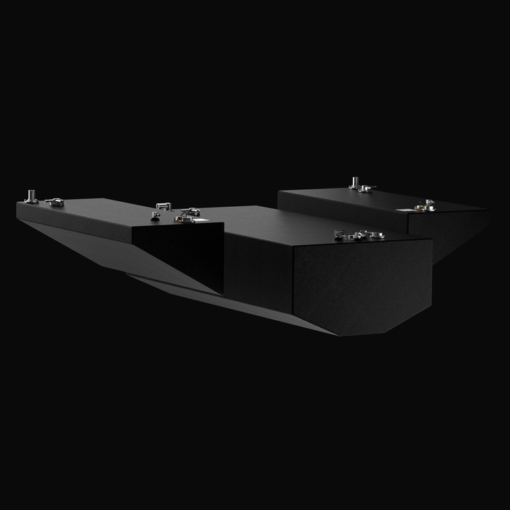Technical CAD drawing for the Yellowfin 32 220-gallon center fuel tank, showing precise dimensions of 137.188" x 26.5" x 16". This OEM replacement blueprint features detailed callouts for five internal baffles, a 1.5-inch fuel fill, dual high-flow pickups, and a WEMA sending unit. Engineered with .125" 5052-H32 marine-grade aluminum, the drawing illustrates the specific structural geometry required to fit the center-stringer cavity of a Yellowfin 32.