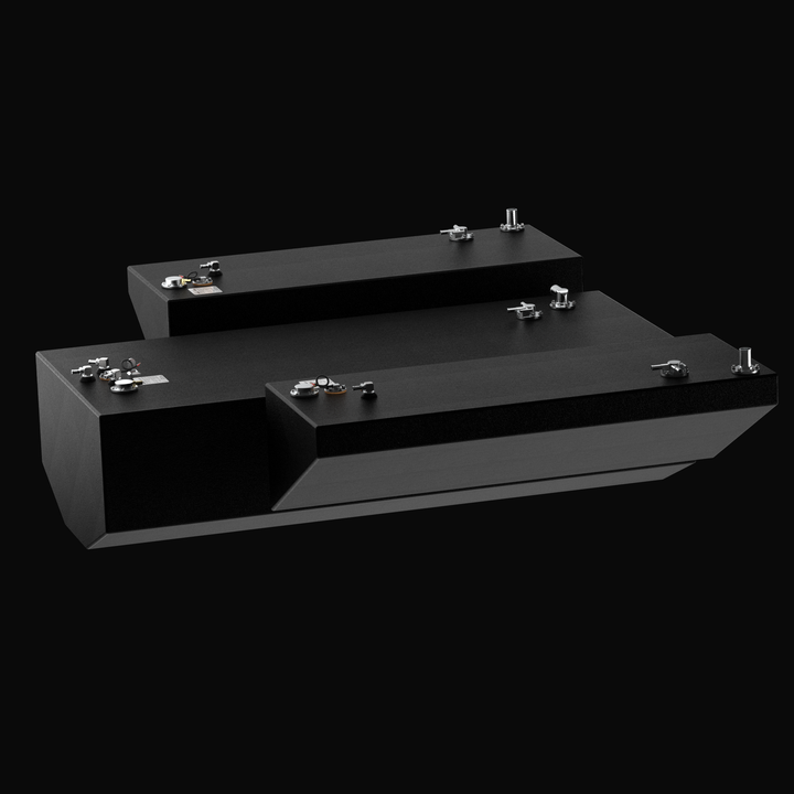 Underside and mounting-edge view of the Yellowfin 32 56-gallon saddle fuel tank, displaying the heavy-duty Coal Tar Epoxy finish. The photo highlights the precision-welded corner seams and the thick, textured protective coating designed to prevent moisture from being trapped against the aluminum hull. This OEM-spec saddle tank is engineered for long-term structural integrity and salt-water resistance in high-performance offshore bilge environments.