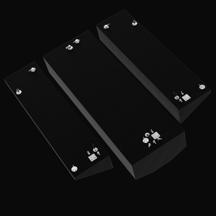 High-angle perspective render of a complete three-tank Yellowfin 36 OEM replacement fuel system, featuring the 317-gallon center tank and both 80-gallon port and starboard auxiliary tanks. All tanks are coated in a high-performance black Coal Tar Epoxy and feature precision-placed top-mounted 316 stainless steel pickup tubes and EPA-compliant fittings. Engineered from heavy-duty .190" marine-grade aluminum to ensure a guaranteed drop-in fit and maximum offshore durability.