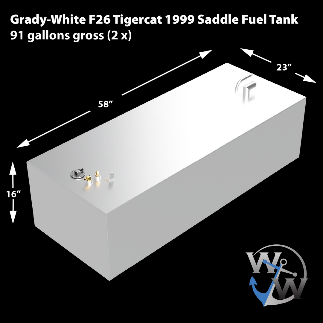 Grady-White F26 Tigercat 1999 Kit combinado de tanque de combustible de asiento de repuesto OEM (2 x 91 gal.)