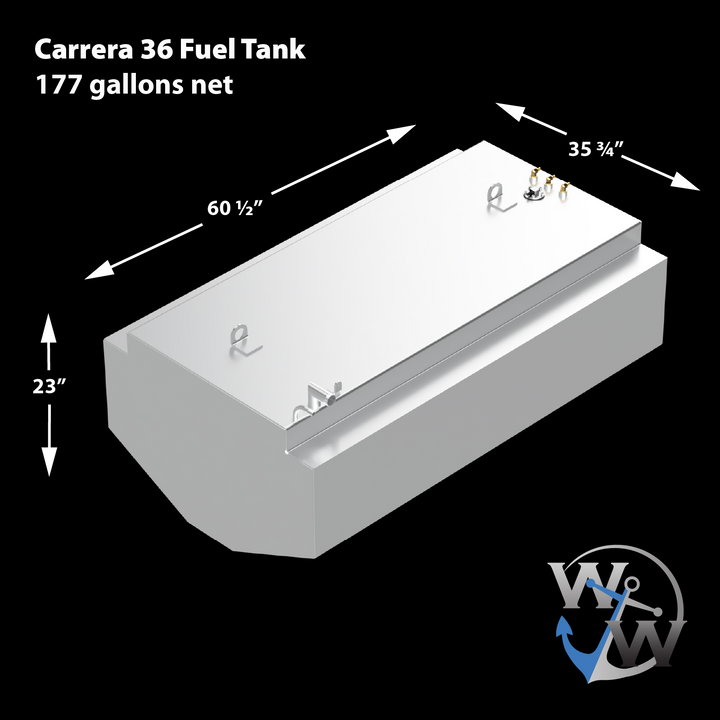 Combinación de 2 tanques de combustible para sillín de repuesto OEM Carrera 36 (171 y 161 gal. netos)
